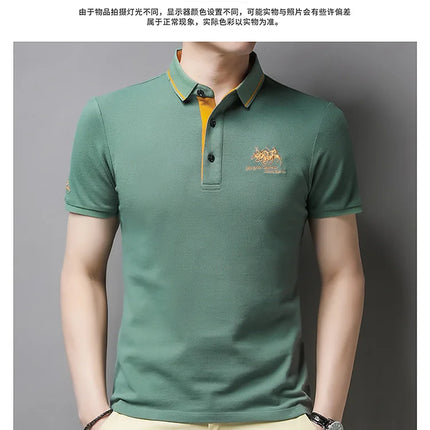 Summer New Men's Embroidered Polo Collar 100% Cotton Short-Sleeved Polo Shirt Fashion Solid Color Casual Top T-shirt M-4XL