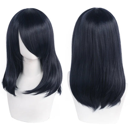 High Quality 40cm Medium Cosplay Wig With Bang Black Blond Pink Red Blue Purple Heat Resistant Synthetic Hair Wigs