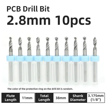 PCB Drill Bit 10pcs Tungsten Steel Micro Diameter Drill Bit Set 1/8 "Fixed Handle Mini Cnc Drill Bit 0.1-3.175mm