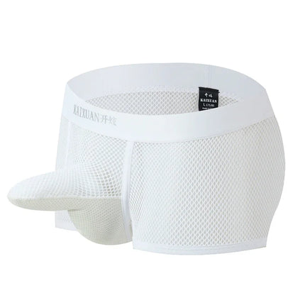 Men's Hollow Mesh Boxer Briefs Elastic Waist Breathable Separate Pouch Underwear