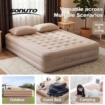 Automatic Double Camping Air Mattress with Built-in Pump, 1-Click Fast Inflatable Sleeping Pad, 2-Layer Large Tent Bed Mat