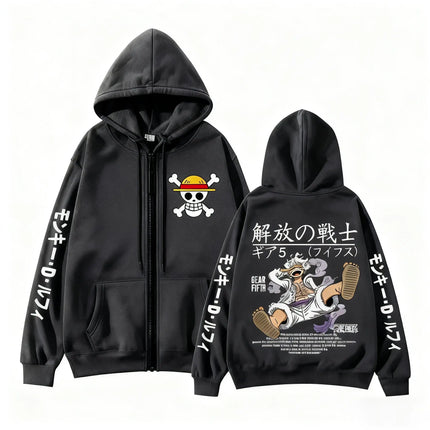 Monkey D Luffy Gear 5 One Piece Anime Zip Up Hoodie Men Women 2026 New Cartoon Print Sweatshirt Unisex Streetwear Casual Jacket