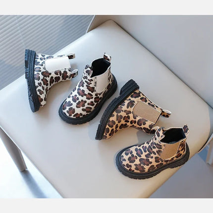Kids Boots Leopard Prints Classic Little Boys Ankle Boots Side Zipper Fashion Classic Unisex Girls Rubber Boots Breathable Warm