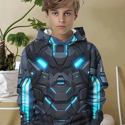 Fashion Hoodies for Boys Mecha 3D Print Kids Clothes Long Sleeve Sweatshirt Loose Oversized Top Casual Streetswear Boys Clothing