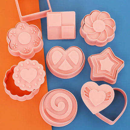 8Pcs Cute Jam Sandwich Biscuit Cookie Cutters Flower,Star Shape Cookie Molds Cartoon Fun Biscuit Moulds