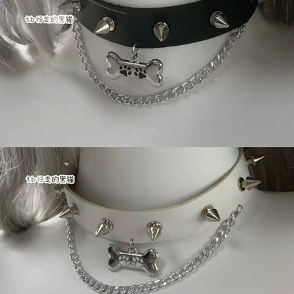 Dopamine Subculture Y2K Girls Dark Punk Japanese style rivet puppy Small pill Star pendant Cute black blue pink choker necklace