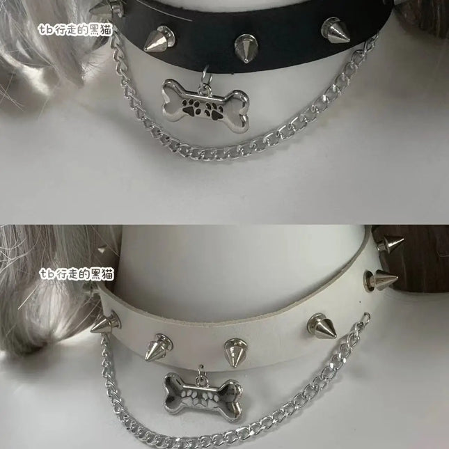 Dopamine Subculture Y2K Girls Dark Punk Japanese style rivet puppy Small pill Star pendant Cute black blue pink choker necklace