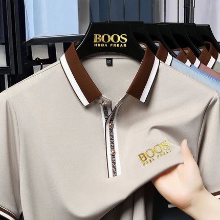 BOOS HRDAFREAR New summer men's polo shirt contrasting color lapel half zipper short-sleeved single wear bottoming shirt top