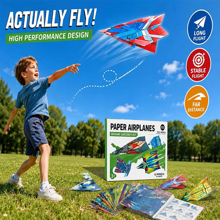 Paper Airplane Origami Kit for Kids Boys 12 Design Origami Paper Plane Kits Crafts Activities Airplane Toys Gifts Origami Book