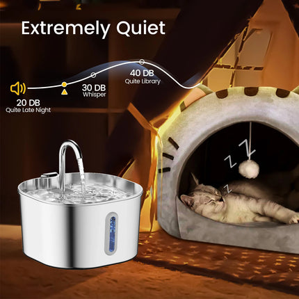 2.2L Stainless Steel Cat Water Fountain,Pet Water Dispenser With Filter,Dog Drinking Fountain For Cats,Ultra Quiet Water Pump