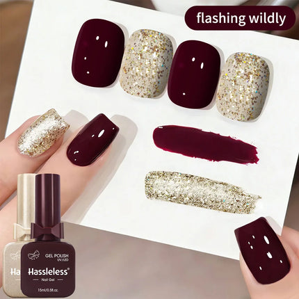 Hassleless 2-pack DIY Nail Gel Polish, long-lasting gel polish, suitable for beginners and nail art enthusiasts. Each 15ml gel n