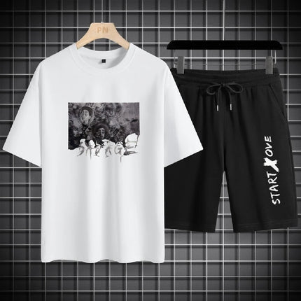 Men's Sets 2025 Summer Fashion T Shirts Casual Polyester Gradient Shorts Set Men's Sporty Two-piece Outfit Basketball Tracksuits