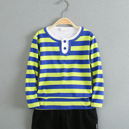 Children Long Sleeved Polos Shirts Boys Round Collar Shirt Autumn Cotton Long Sleeve Striped T-Shirt Polos Shirts For Boys