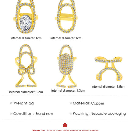 New Fashion Copper Inlaid Zircon Nail Ring INS Selling Gold Plated Manicure Joint Ring for Women Trend Party Jewelry