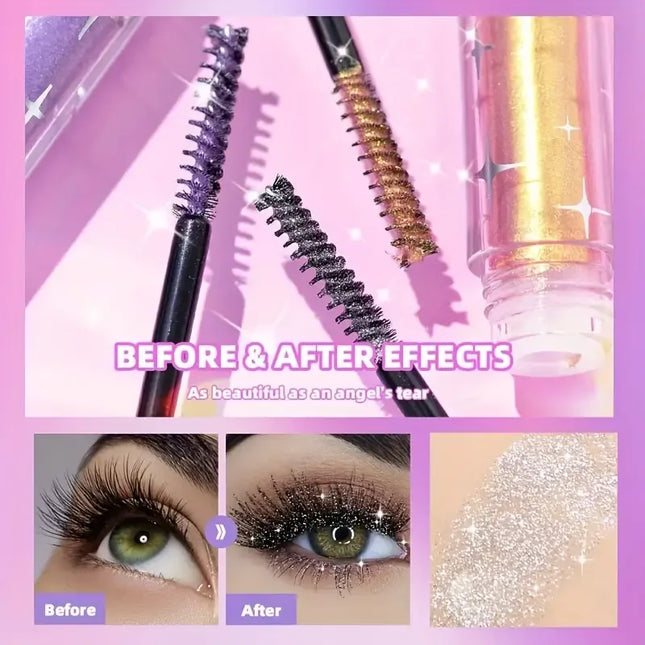 Waterproof Diamond Shine Volume Curl Mascara - Glitter Snow Effect, Smudge-proof Eye Makeup for All Skin Types Women's Cosmetics