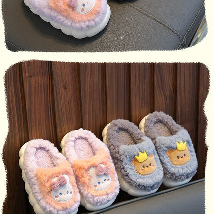 2025 Winter Children's cute  Cotton Home Slippers Frozen Girl's Snow Non Slip Warm Baby Slippers Pink Blue Size 24-41