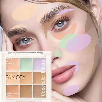 9-Color Flawless Concealer Palette - Waterproof, Sweatproof, Full Coverage - Corrects Spots, Acne, Dark Circles, Tear Grooves -