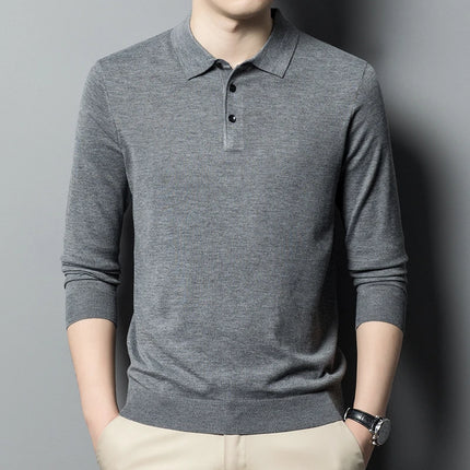 Worsted wool Men POLO Neck  Pullover Long Sleeve Lapel Sweaters Loose Warm Knitted Tops Spring Autumn New Style Men’s Clothing