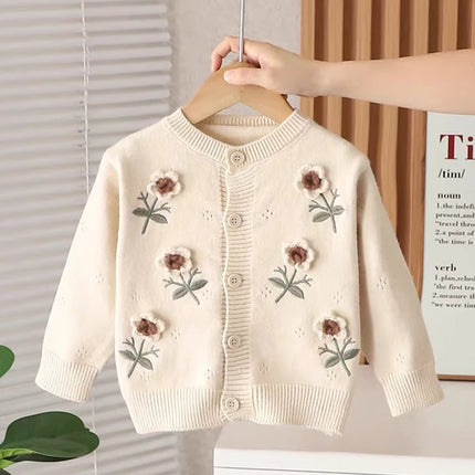 Infant Girl Knitting Cardigan Toddler Baby Girls Sweater Coat Autumn Hand Hook Three-Dimensional Flower Sweater Knitted Cardigan