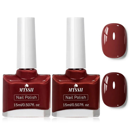 2Pcs/Set 15ml Red Brown Glass Bottle Gel Nail Polish Set NoWipe Top Soak Off UV LED Nail Lacquer Glitter Color Art Nail Polish