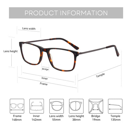 AIR EIGHT Modish Acetate Rectangle Prescription Glasses For Men Blue Light Progressive Multifocal Lenses Photochromic Eyeglasses