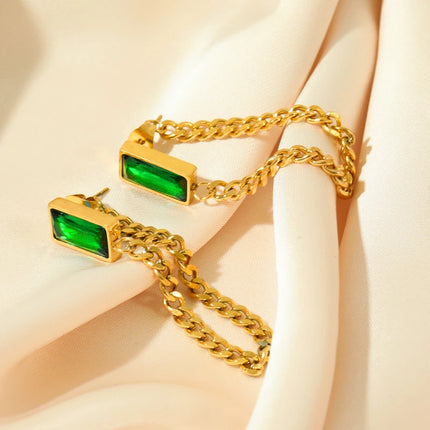 EILIECK 316L Stainless Steel Green Crystal Necklace Bracelet Earrings For Women Luxury Colorfast Jewelry 3-piece Set Gift Party
