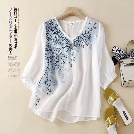 Fashion Thin Cotton Linen Y2k Tops Tee Women Clothing Summer Loose T Shirts Woman Embroidered T-shirt Blusa Casual Ladies tshirt