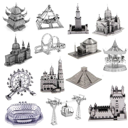 3D Metal Puzzle building Maya Pyramid Merry-Go-Round Drilling well model KITS Assemble Jigsaw DIY Puzzle Gift Toys For Children