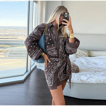 Fashion Lightweight Floral Print Oversized Coat & Square Scarf Skirt & Long Pants For Women Lady 2026 Holiday Streetwear Outfits