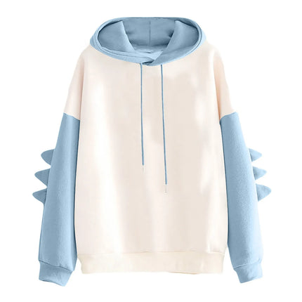 Winter Casual Hoodie Cartoon Dinosaur Color Block Pullover Tops Men Women Loose Long Sleeve Sweatshirt Holiday Gift