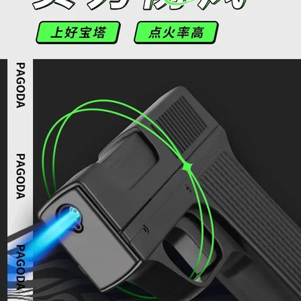 Capacity 10PCS Pistol Style Lighters with 3 Cigarette Case Jet Blue Flame Gas Lighter Windproof Cigar Lighter Gadgets for Men