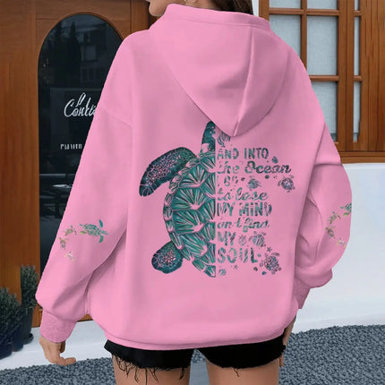Turtle Vintage Hoodies "And Into The Ocean I Go" Women Men Turtle Lovers Gifts Sweatshirts Spring Long Sleeve Animal Hoodie