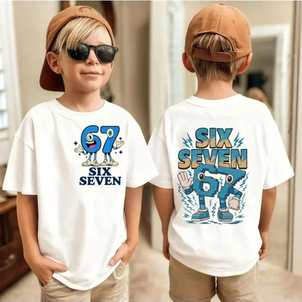 Six Seven Kids Y2k Tees Tops Unisex Childrens Meme Crew Neck Short Sleeve T Shirt Funny 67 Brainrot Print T-Shirt for Boys Girls