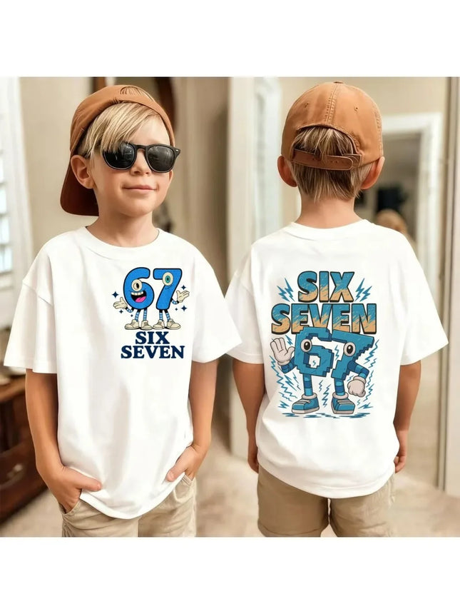 Six Seven Kids Y2k Tees Tops Unisex Childrens Meme Crew Neck Short Sleeve T Shirt Funny 67 Brainrot Print T-Shirt for Boys Girls