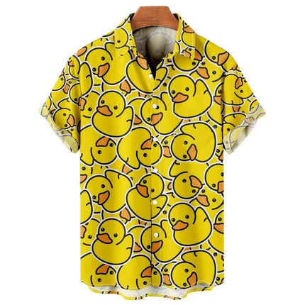 Men's Shirts Cute Duck 3D Print Summer Casual Oversized Short Sleeve Fashion Single-Breasted Blouses Trend Lapel Men's Clothing