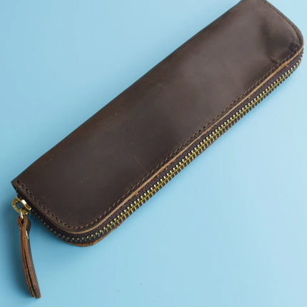 Nature Cowhide Pencil Case Zipper Pen Holder Organizer Protection Bag Handmade Genuine Leather Pencilcase Office School Supplies