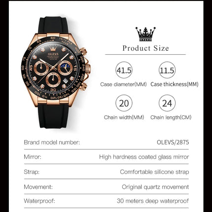 OLEVS 2875 Fashion Men's Watch Luxury Original Moon Phase Calendar Wristwatch Chronograph Luminous Waterproof Watch For Men