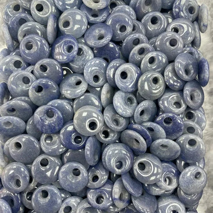 🔥RX8-1 Natural Stone Big Hole Beads Flat Round Pink Quartz Agate Jades Crystal Bead For DIY Lucky Jewelry Making