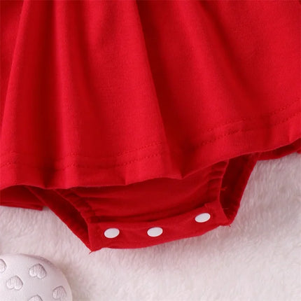 Baby Girls Valentine's Day Romper Dress Long Sleeve Ruffle Heart Letter Print Romper with Headband