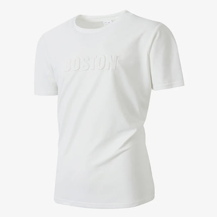 Men Embossed Letter Short Sleeve T Shirt Soft Stretch Regular Fit Versatile Daily Street Vacation Leisure Summer Casual Tops