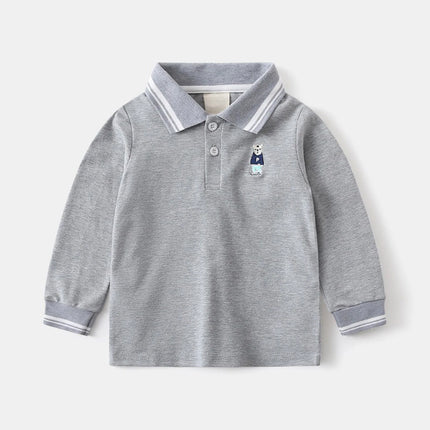 3-7 Y Children's POLO Shirts Boy Handsome Fashion Sports Long Sleeve Tops Embroidery Kids Clothes Toddler Boys School Shirt