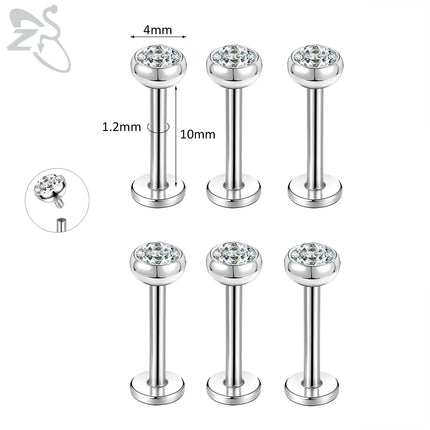 ZS 6-13PCS/LOT 16G Stainless Steel Lip Labret Piercing Set Crystal Monroe Lip Stud Ear Tragus Helix Cartilage Piercing 6/8/10mm