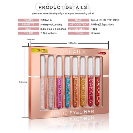 Liquid Eyeliner 8pc/set | Matte Glitter | Waterproof Sweat-Proof Ultra-Fine Quick-Dry | Smooth Precise Smudge-Proof Shimmer Y2K