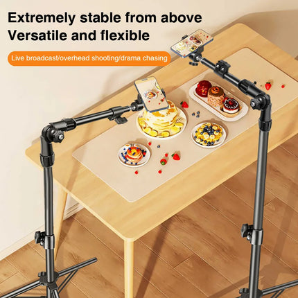 Phone Tripod Adjustable Horizontal Overhead Tripod for Filming Video Recording Live Stream