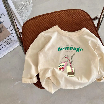 Long Sleeve Cute T-shirts Blue Tops 2026 Spring Autumn Clothes Kids Fashion Simple Versatile Base Shirt Loose Thin Sports Tops