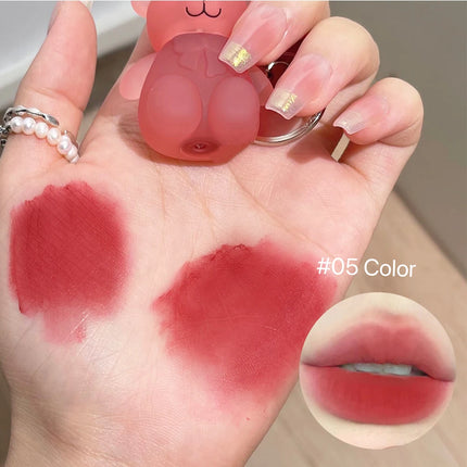 Cute Bear Velvet Lip Mud Keychain Matte Nude Red Lip Gloss Autumn Winter Non-stick Cup Lipstick Waterproof Lasting Lips Makeup