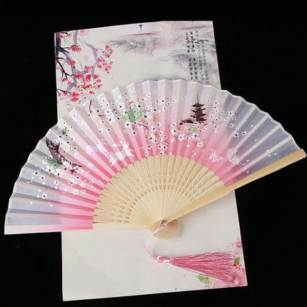 1 pcs Exiquisite Cat Patterns Summer Gift Cartoon Bamboo Wooden Folding Fan Fan Crafts Silk Fan Home Decoration