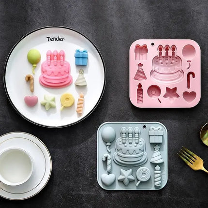 Diy Birthday Cake Silicone Mold Gift Box Balloon Birthday Themed Baking Moulds for Chocolate Cake Dessert Candy Cake Decoration