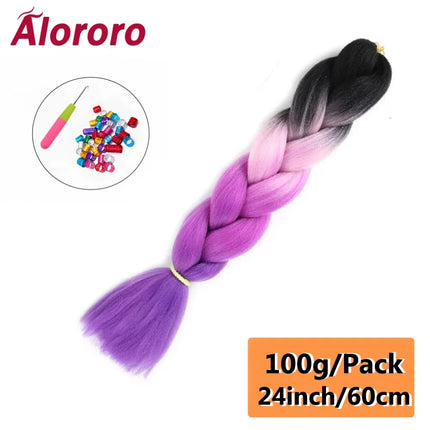 24 Inch Jumbo Braids for Hair Extensions Purple Synthetic Braiding Hair Accessories 100G/Pack Women DIY Hair for Crochet Braid