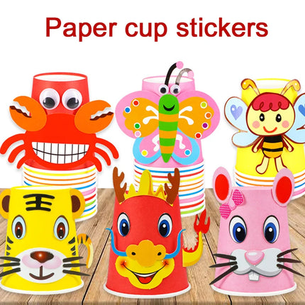 12pcs/set 3D DIY handmade Paper Cups Sticker Material Kit Kids Kindergarten School Art Craft Educational Toys for Children TMZ